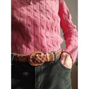Genuine Leather Braided Brown Belt Multicolored M Woven Colorful unisex
